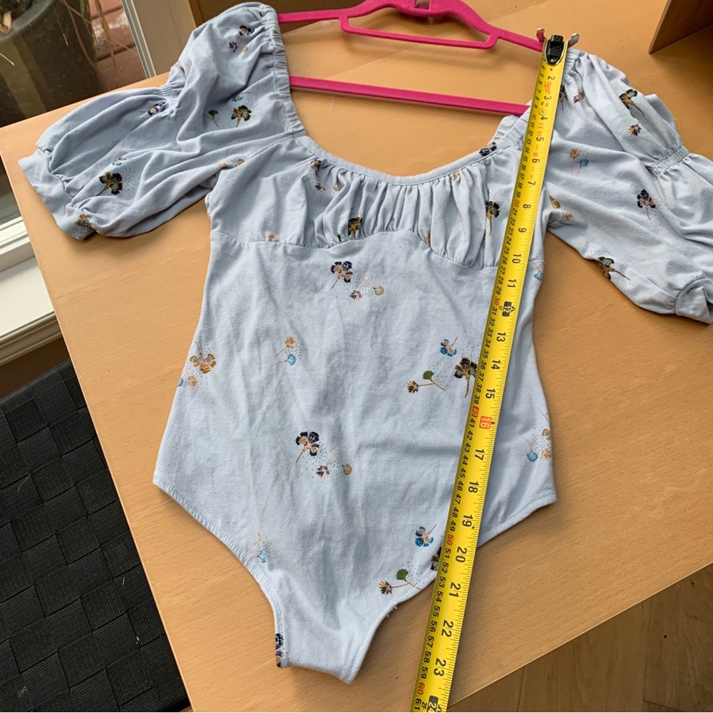 Intimately Free People Boho Light Blue Floral Bodysuit Cottagecore Coquette Puff - Picture 9 of 9